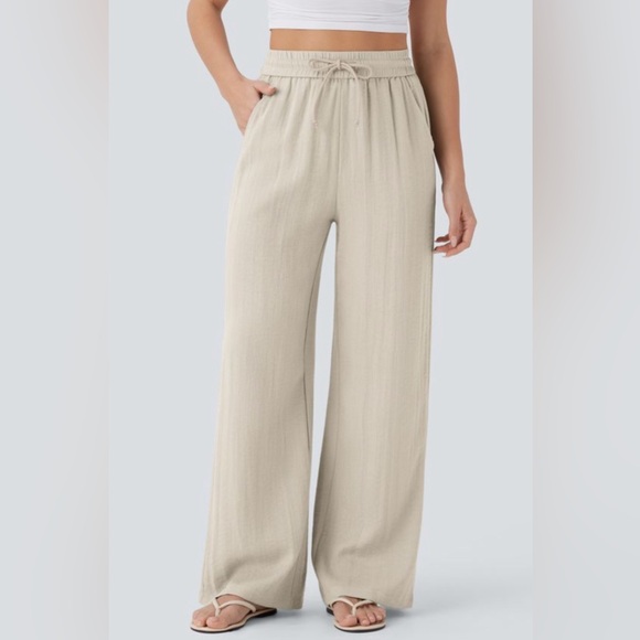 HALARA Pants - Halara High Waisted Drawstring Side Pocket Wide Leg Casual Linen-feel Pants NWT